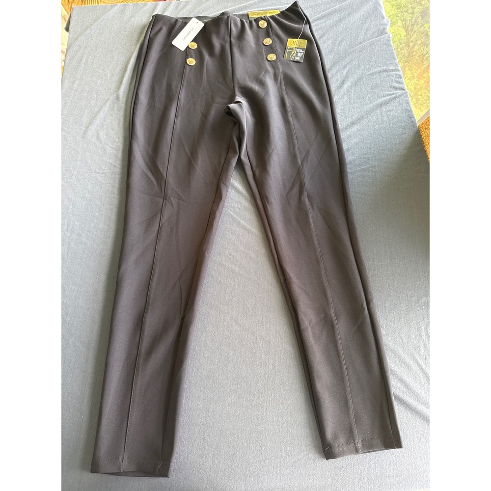 No Comment Womens Black Sailor Button Tummy Control Booty Lifting Pants L NEW